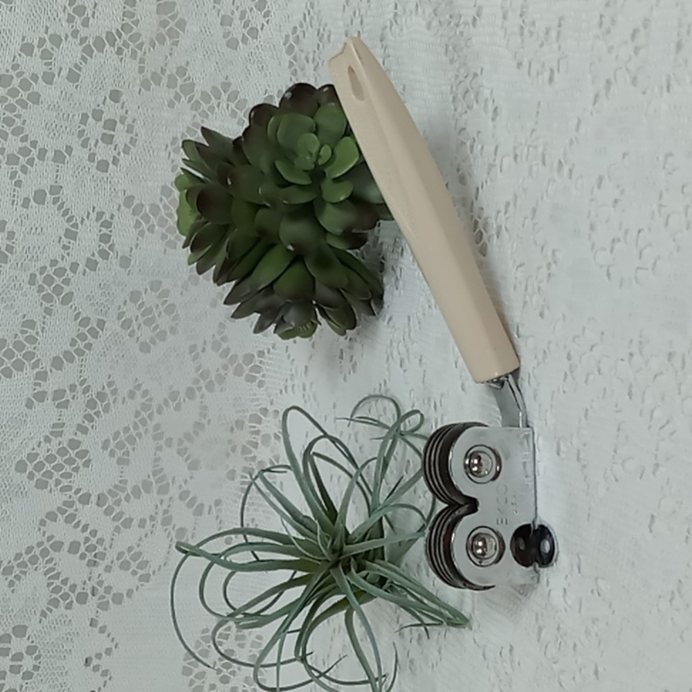 Vintage EKCO USA Chromium Plated Pull Through Knife Sharpener With Almond Handle